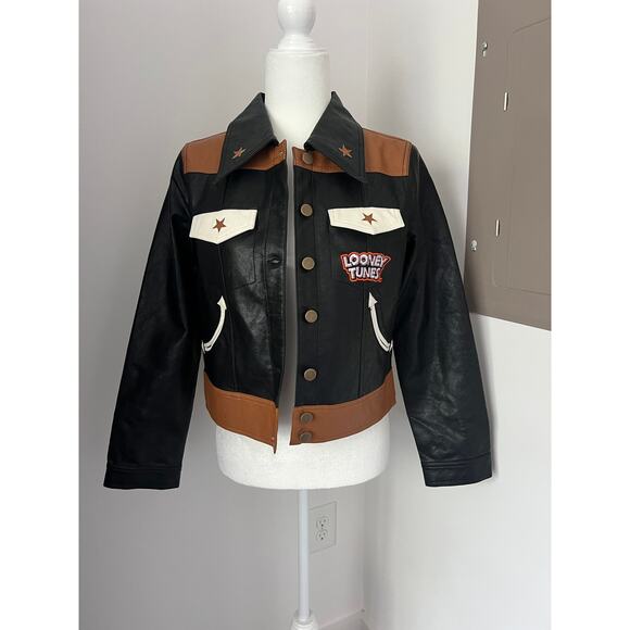Unique Vintage “Back Off” Looney Tunes Vegan Leather Jacket NWT Size Small 4 - Picture 1 of 11